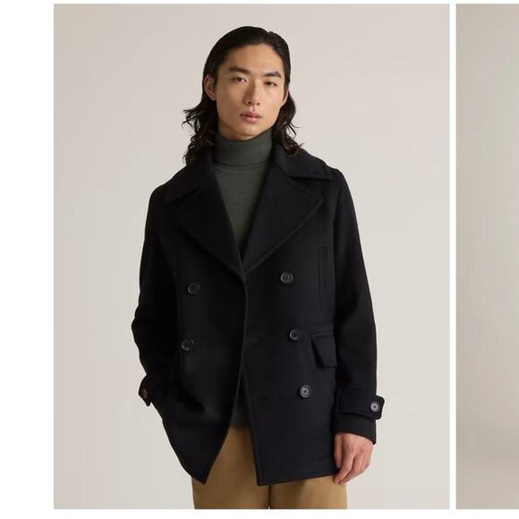 NWT Quince Men’s Italian Wool Pea Coat Black Large - Picture 1 of 16